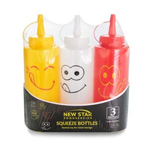 New Star Foodservice 533906 Smiley Faces Squeeze Bottle Set, Plastic, Red, Yellow, and Clear, 12 oz