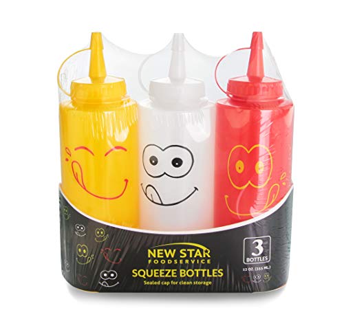 New Star Foodservice 533906 Smiley Faces Squeeze Bottle Set, Plastic, Red, Yellow, and Clear, 12 oz