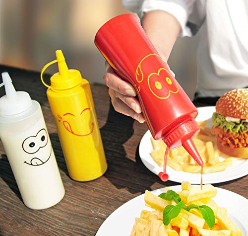 New Star Foodservice 533906 Smiley Faces Squeeze Bottle Set, Plastic, Red, Yellow, and Clear, 12 oz