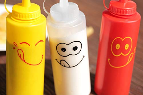 New Star Foodservice 533906 Smiley Faces Squeeze Bottle Set, Plastic, Red, Yellow, and Clear, 12 oz