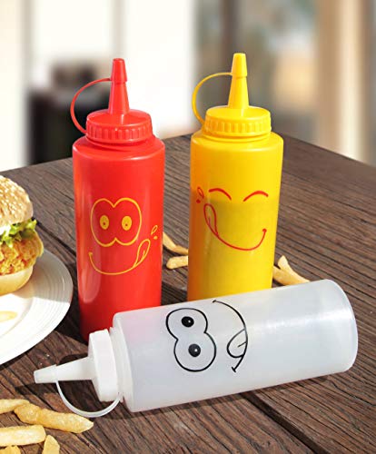 New Star Foodservice 533906 Smiley Faces Squeeze Bottle Set, Plastic, Red, Yellow, and Clear, 12 oz