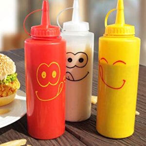 New Star Foodservice 533906 Smiley Faces Squeeze Bottle Set, Plastic, Red, Yellow, and Clear, 12 oz