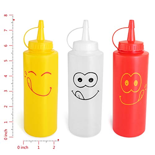 New Star Foodservice 533906 Smiley Faces Squeeze Bottle Set, Plastic, Red, Yellow, and Clear, 12 oz