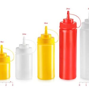 New Star Foodservice 533814 Squeeze Bottles, Plastic, Wide Mouth, 24 oz, Clear, Pack of 6