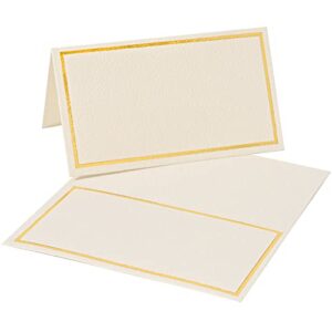 KraftiSky 100 Pack Place Cards for Table Setting with Gold Foil Border Table Tent Cards for Seating Perfect for Weddings, Dinner Parties, Banquets 2” x 3.5”