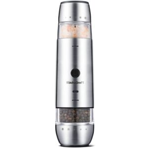 kuchecraft 2 in 1 electric salt and pepper grinder rechargeable, automatic pepper grinder refillable and sea salt mill, stainless steel pepper mill grinder with upgraded grinding precision