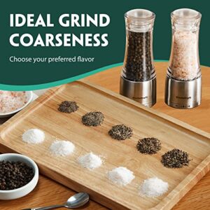 Salt and Pepper Grinder Set - KucheCraft Intuitive Salt Grinder & Pepper Grinder Refillable - Stainless Steel Manual Salt and Pepper Mill with Aroma Sealable Cap - Up to 5 Preset Grind Sizes