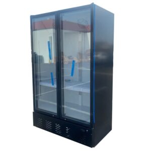commercial refrigerator glass 2-door swing door merchandiser display cooler case fridge nsf, bottom-mounted, 48 inches width, 30 cubic feet, 110v, restaurant kitchen cafe sc-1076f