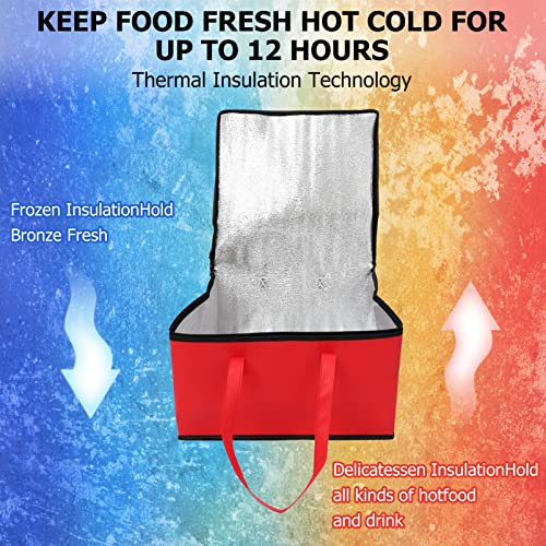 Insulated Food Delivery Bag Pizza Delivery Bag Large Capacity Reusable Warming Tote Catering Restaurants Transportation for Hot and Cold Food Aluminum Foil Red