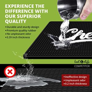 Knot and Style Bar Mat Counter Top - 17.7 x 11.8 inch, Black Waterproof, Non-Slip, Non-Toxic, Heavy Duty Rubber, Easy to Clean, Perfect for Bars & Restaurants, Premium Quality (Cheers)