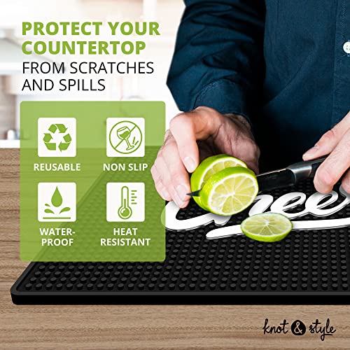Knot and Style Bar Mat Counter Top - 17.7 x 11.8 inch, Black Waterproof, Non-Slip, Non-Toxic, Heavy Duty Rubber, Easy to Clean, Perfect for Bars & Restaurants, Premium Quality (Cheers)
