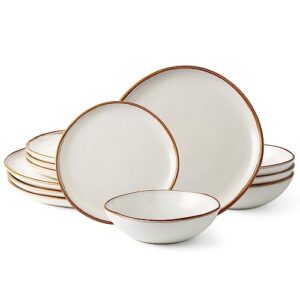 amorarc ceramic dinnerware sets,handmade reactive glaze plates and bowls set,highly chip and crack resistant | dishwasher & microwave safe,service for 4 (12pc)