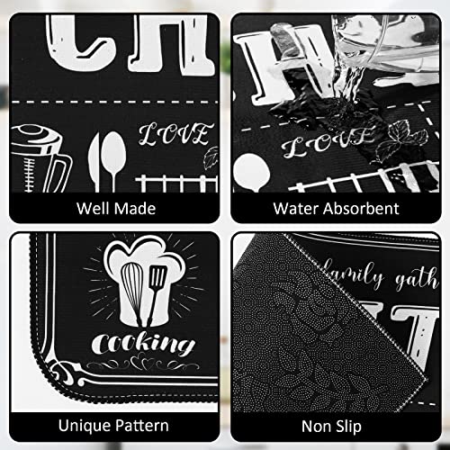 3 Pcs Kitchen Rug Set Non Skid Thick Black Kitchen Rugs and Mats Stain Resistant Anti Fatigue Mats for Kitchen Microfiber Floor Non Slip Backing Mat, 15.7" x 47.2", 15.7" x 23.6" (Kitchen Style)