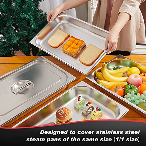 8 Pack Steam Table Pan Covers Full Size Hotel Pans Covers with Handle 0.8 mm Thick Stainless Steel 20.8"L x 12.8"W Commercial Food Pan Lid for Steam Food Pan, Buffet Pan, Roasting Pan