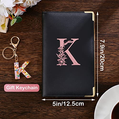 FIODAY Server Books Alphabet Waitress Book Cute Waiter Book Zipper Pocket Leather Serving Book with Gift Keychain Guest Check Book Server Note Pads Holder Fits Server Apron, K