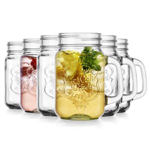 glaver's drinking jars – set of 6 mason jar cups – 16 oz glasses with handle, ice-cold drinkware logo – jars are ideal for cold beverages, cocktails, shakes, sodas, juice.