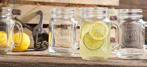 Glaver's Drinking Jars – Set of 6 Mason Jar Cups – 16 Oz Glasses with Handle, Ice-Cold Drinkware Logo – Jars are Ideal for Cold Beverages, Cocktails, Shakes, Sodas, Juice.