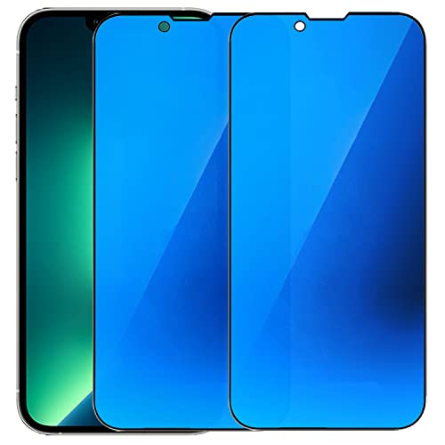 2 PCS Anti-Blue Privacy Tempered Glass Mirror Anti-Spy Screen Protector Anti-Peeping Film Compatible with iPhone 14 Plus /iPhone 13 Pro Max, 6.7 inch Electroplated 9H Hardness Anti-scratch (Blue)