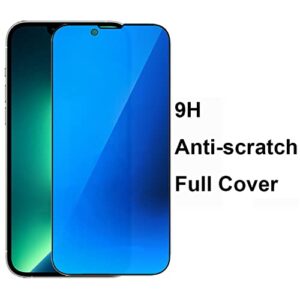 2 PCS Anti-Blue Privacy Tempered Glass Mirror Anti-Spy Screen Protector Anti-Peeping Film Compatible with iPhone 14 Plus /iPhone 13 Pro Max, 6.7 inch Electroplated 9H Hardness Anti-scratch (Blue)