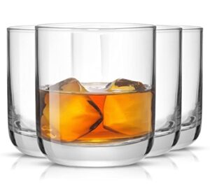 joyjolt nova crystal whiskey glasses. lowball glasses set of 4, 10oz hand made short glass tumbler with heavy base. double old fashioned rocks glass for scotch or bourbon dishwasher safe glassware.