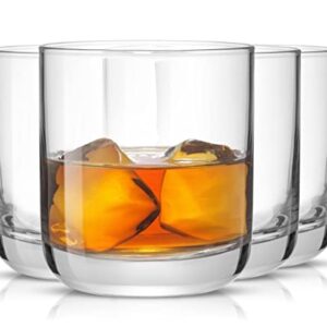 JoyJolt Nova Crystal Whiskey Glasses. Lowball Glasses Set of 4, 10oz Hand Made Short Glass Tumbler with Heavy Base. Double Old Fashioned Rocks Glass for Scotch or Bourbon Dishwasher Safe Glassware.