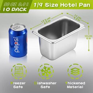 10 Pack 1/9 Size 4 Inch Deep Hotel Pans Anti Clogging Stainless Steel Steam Table Pans Commercial Metal Food Catering Trays for Hotel, Restaurant, Buffet, 0.8 mm Thick, 6.9 L x 4.3 W