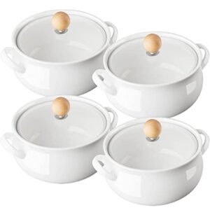 alelion small french onion soup bowls, 18 oz soup crocks with double handles and glass lids, oven safe soup bowls for stew chili cheese pot pie casseroles, housewarming gifts, set of 4, white