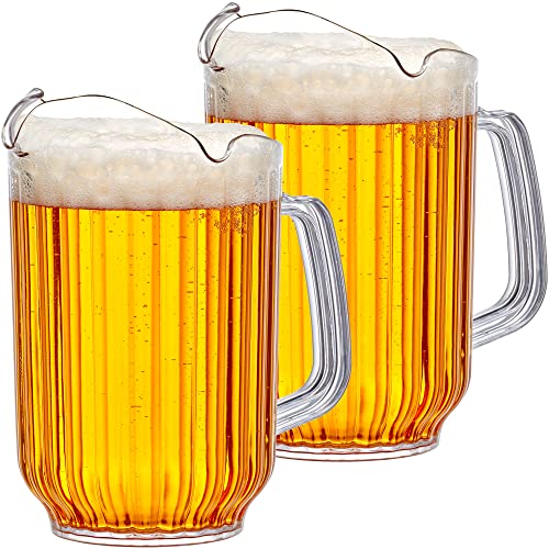 Amazing Abby - Cheerly Beerly - 2-Pack Unbreakable Plastic Beer Pitcher (60 oz), Restaurant-Grade Polycarbonate Beverage Dispenser with Pour Spout, Dishwasher-Safe, Great for Beer, Sangria, and More