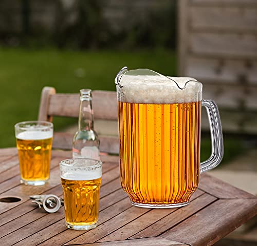 Amazing Abby - Cheerly Beerly - 2-Pack Unbreakable Plastic Beer Pitcher (60 oz), Restaurant-Grade Polycarbonate Beverage Dispenser with Pour Spout, Dishwasher-Safe, Great for Beer, Sangria, and More