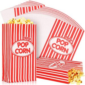 paper popcorn bags 2 oz disposable individual servings popcorn container flat bottom vintage popcorn bags for popcorn machine movie night party theaters carnivals, red and white striped (300 pieces)