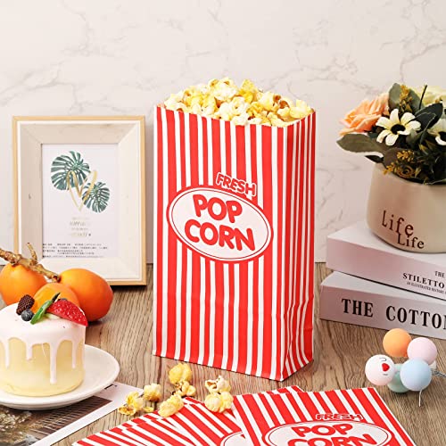 Paper Popcorn Bags 2 oz Disposable Individual Servings Popcorn Container Flat Bottom Vintage Popcorn Bags for Popcorn Machine Movie Night Party Theaters Carnivals, Red and White Striped (300 Pieces)