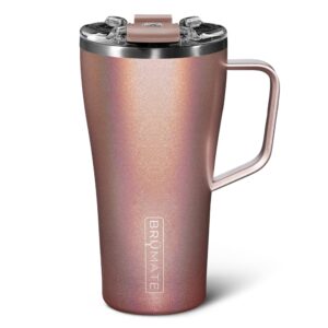 brümate toddy 22oz 100% leak proof insulated coffee mug with handle & lid - stainless steel coffee travel mug - double walled coffee cup (glitter rose gold)