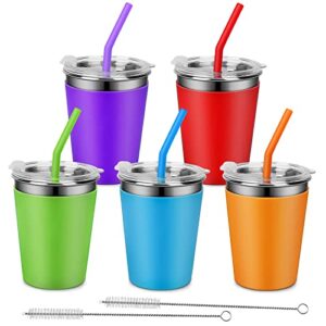 rommeka kids tumblers with lids and straws, 5 pack upgrade 12oz stainless steel unbreakable toddler cups spill proof with colorful sleeve, reusable drinking cup for adults and children