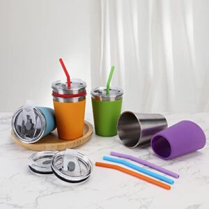 Rommeka Kids Tumblers with Lids and Straws, 5 Pack Upgrade 12oz Stainless Steel Unbreakable Toddler Cups Spill Proof with Colorful Sleeve, Reusable Drinking Cup for Adults and Children