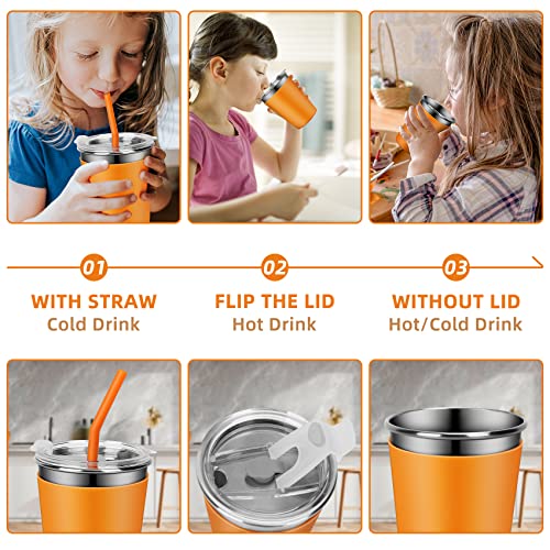 Rommeka Kids Tumblers with Lids and Straws, 5 Pack Upgrade 12oz Stainless Steel Unbreakable Toddler Cups Spill Proof with Colorful Sleeve, Reusable Drinking Cup for Adults and Children