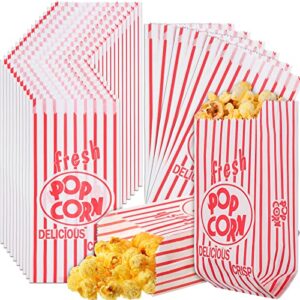 300 pieces mini popcorn bags bulk leak and grease resistant paper sleeves retro red and white striped pop corn bags for carnival movie theme party concession stand supplies 3.5 x 3.4 x 8.2 inch