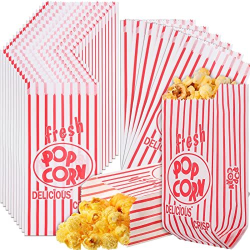 300 Pieces Mini Popcorn Bags Bulk Leak and Grease Resistant Paper Sleeves Retro Red and White Striped Pop Corn Bags for Carnival Movie Theme Party Concession Stand Supplies 3.5 x 3.4 x 8.2 Inch