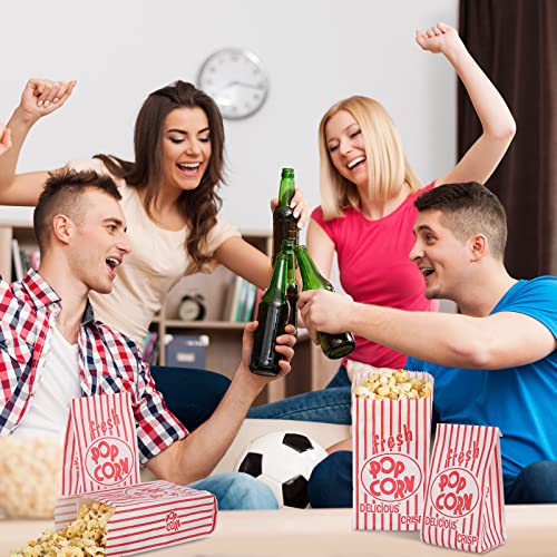 300 Pieces Mini Popcorn Bags Bulk Leak and Grease Resistant Paper Sleeves Retro Red and White Striped Pop Corn Bags for Carnival Movie Theme Party Concession Stand Supplies 3.5 x 3.4 x 8.2 Inch