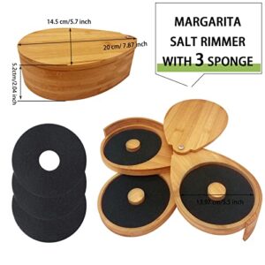 Margarita Salt Rimmer, 3 Tier Bamboo Bar Glass Rimmer for Cocktails, Bar Salt and Sugar for Margarita, Bloody Mary, Manhattan Drinks Bar Party Accessories Bartender Tool Set (Sponge Included)