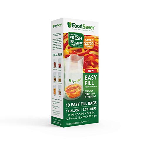 FoodSaver Easy Fill 1-Gallon Vacuum Sealer Bags | Commercial Grade and Reusable | 10 Count, 1 GALLON, Clear & 1-Quart Precut Vacuum Seal Bags, 20 Count