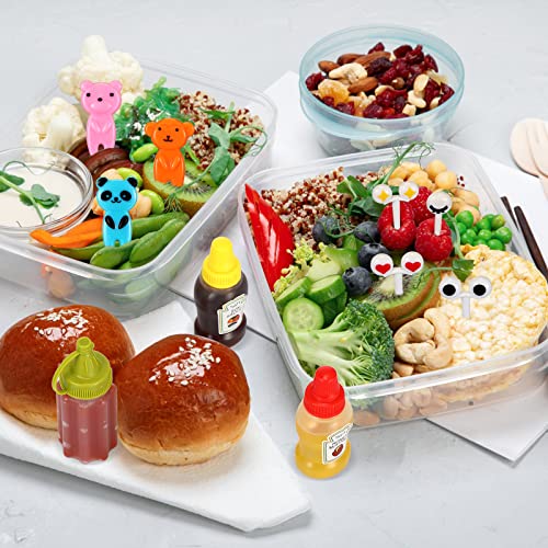 Kritkin 8 Pcs Mini Condiment Bottles Ketchup Squeeze Bottles with 36 Pcs Animal Food Picks for Kids Mini sauce Bottle Salad Dressing Container for Camping Office School Kids Bento Box Accessories