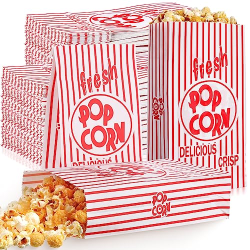 Paper Popcorn Bags 2 oz Popcorn Bags Individual Servings Red and White Striped Popcorn Bags for Popcorn Machine Movie Nights Birthday Carnival Party Supplies (200 Pcs)