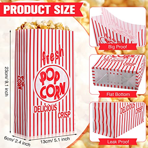 Paper Popcorn Bags 2 oz Popcorn Bags Individual Servings Red and White Striped Popcorn Bags for Popcorn Machine Movie Nights Birthday Carnival Party Supplies (200 Pcs)