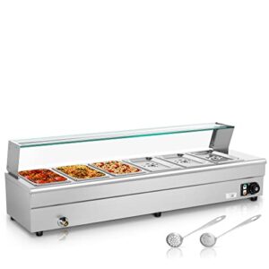 worcest 6 pan commercial food warmer 110v 1500w electric stainless steel bain steam table food warmer with large capacity pans for catering and parties restaurants business occasion (110v 6-pan)