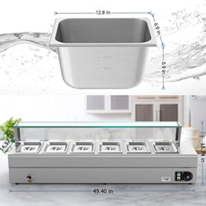 Worcest 6 Pan Commercial Food Warmer 110v 1500w Electric Stainless Steel Bain Steam Table Food Warmer with Large Capacity Pans for Catering and Parties Restaurants Business Occasion (110v 6-Pan)