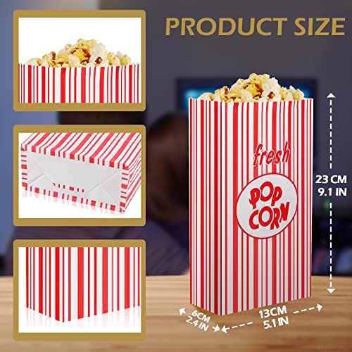 Paper Popcorn Bags Flat Bottom Popcorn Bags 2 oz Disposable Film Popcorn Bags Individual Servings Oil Resistant Leak Proof Popcorn Container Vintage Retro Red and White Popcorn Sleeves(200)