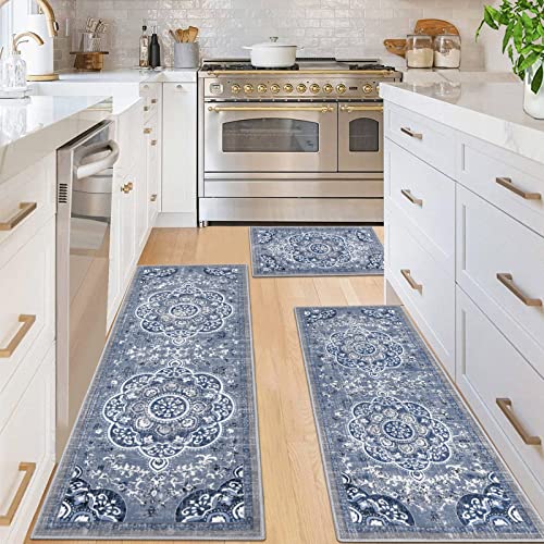 Ileading BohoRugs Sets 3 Piece with Runner Floral Carpet Farmhouse Mats Non Skid Washable for Kitchen Floor Office Sink Laundry