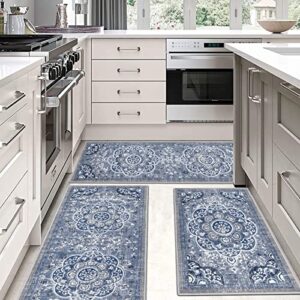 Ileading BohoRugs Sets 3 Piece with Runner Floral Carpet Farmhouse Mats Non Skid Washable for Kitchen Floor Office Sink Laundry