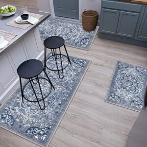 Ileading BohoRugs Sets 3 Piece with Runner Floral Carpet Farmhouse Mats Non Skid Washable for Kitchen Floor Office Sink Laundry