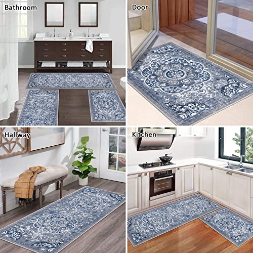 Ileading BohoRugs Sets 3 Piece with Runner Floral Carpet Farmhouse Mats Non Skid Washable for Kitchen Floor Office Sink Laundry